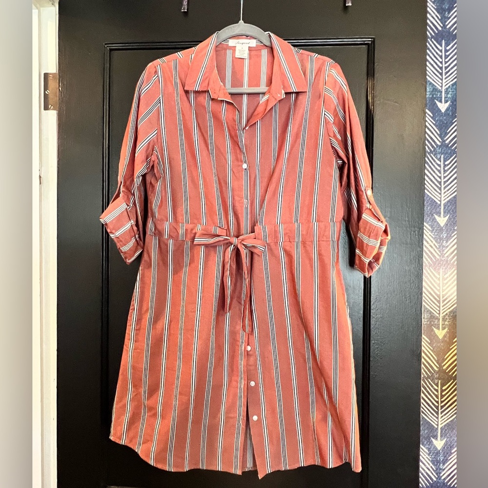 Button Up Shirt Dress with tie waist and pockets